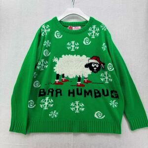 Funny Ugly Christmas Sweater Sheep Baa Humbug Unisex size S/M Green Fuzzy